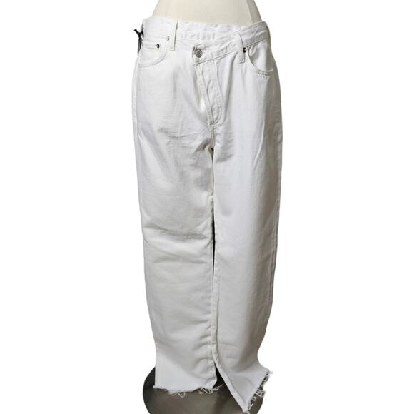 Agolde Criss Cross Asymmetrical Waist Straight Leg Jean in Element White Size 29 - Picture 8 of 11